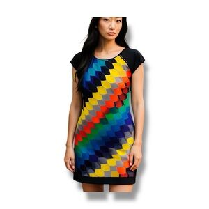 London Times Women’s Sleeveless Body-Con Mini Dress, Multi, size 12